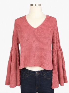 Free People Damsel Bell Sleeve Pullover Sweater rose / dusty pink Size M